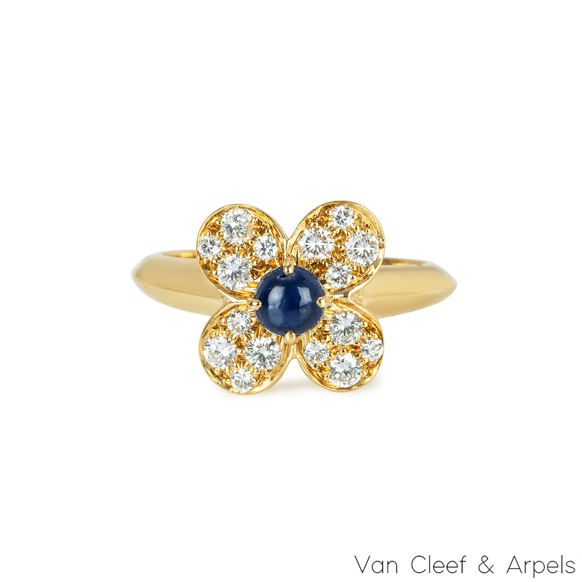 Van Cleef & Arpels Yellow Gold Sapphire & Diamond Trefle Ring